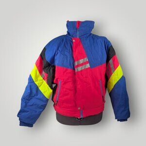 Vintage 90s Ski Jacket Men's M Colorful Color Block Vibrant Retro Coat Neon